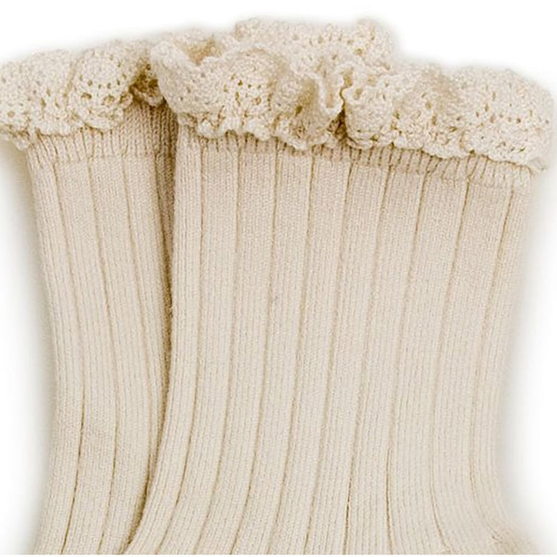 Lili - Lace Trim Ribbed Ankle Socks - 037 - Doux Agneaux